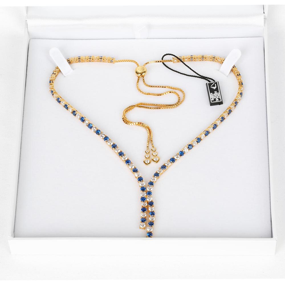 Eternity Asymmetric Drop Sapphire and Moissanite 18ct Gold Vermeil Tennis Necklace #3