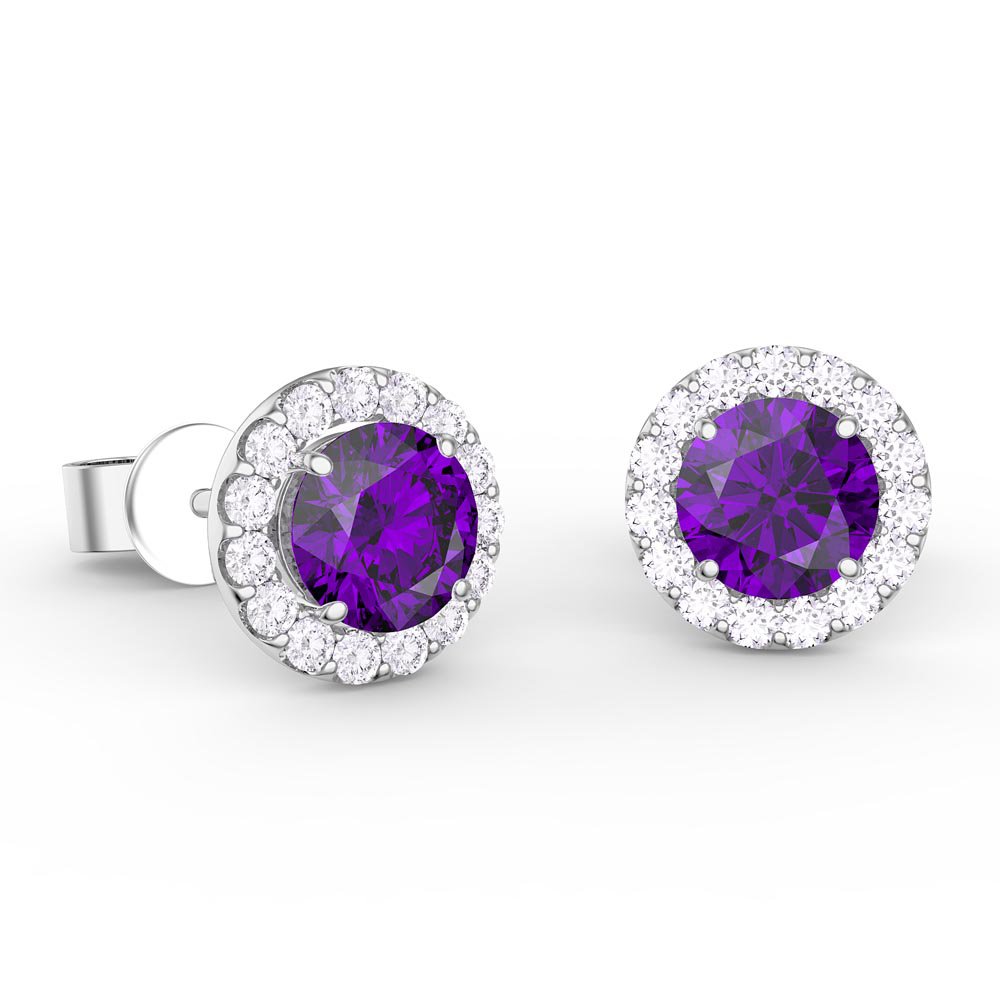 Halo 1ct Amethyst 9ct White Gold Halo Stud Earrings