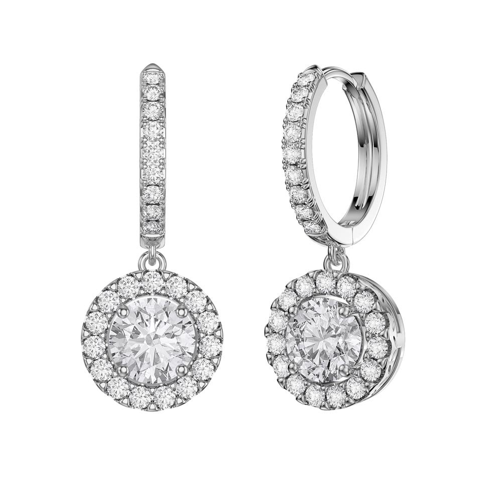Eternity 2ct White Sapphire Halo Drop Hoop Earrings in Platinum plated Silver