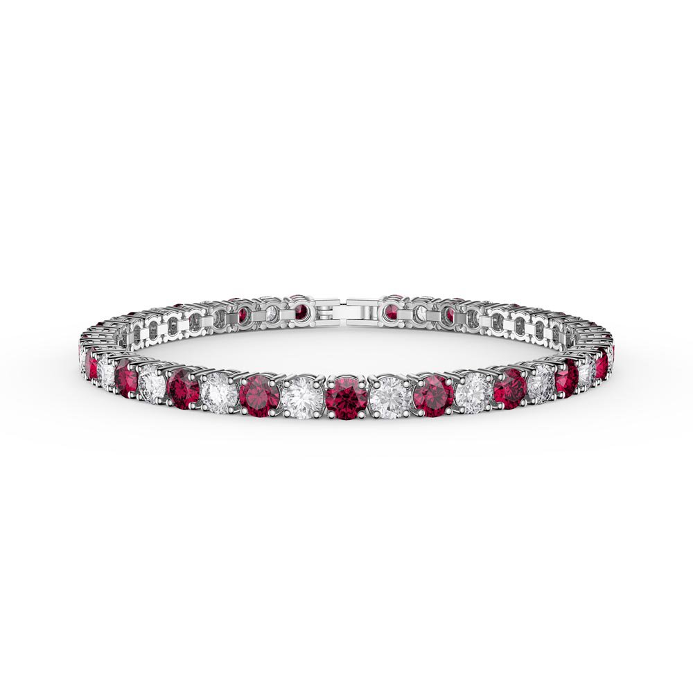 Eternity 10ct Ruby  and White Sapphire Platinum plated Silver Tennis Bracelet