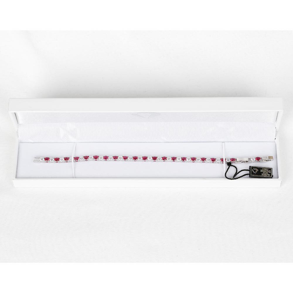 Eternity 10ct Ruby  and White Sapphire Platinum plated Silver Tennis Bracelet #5