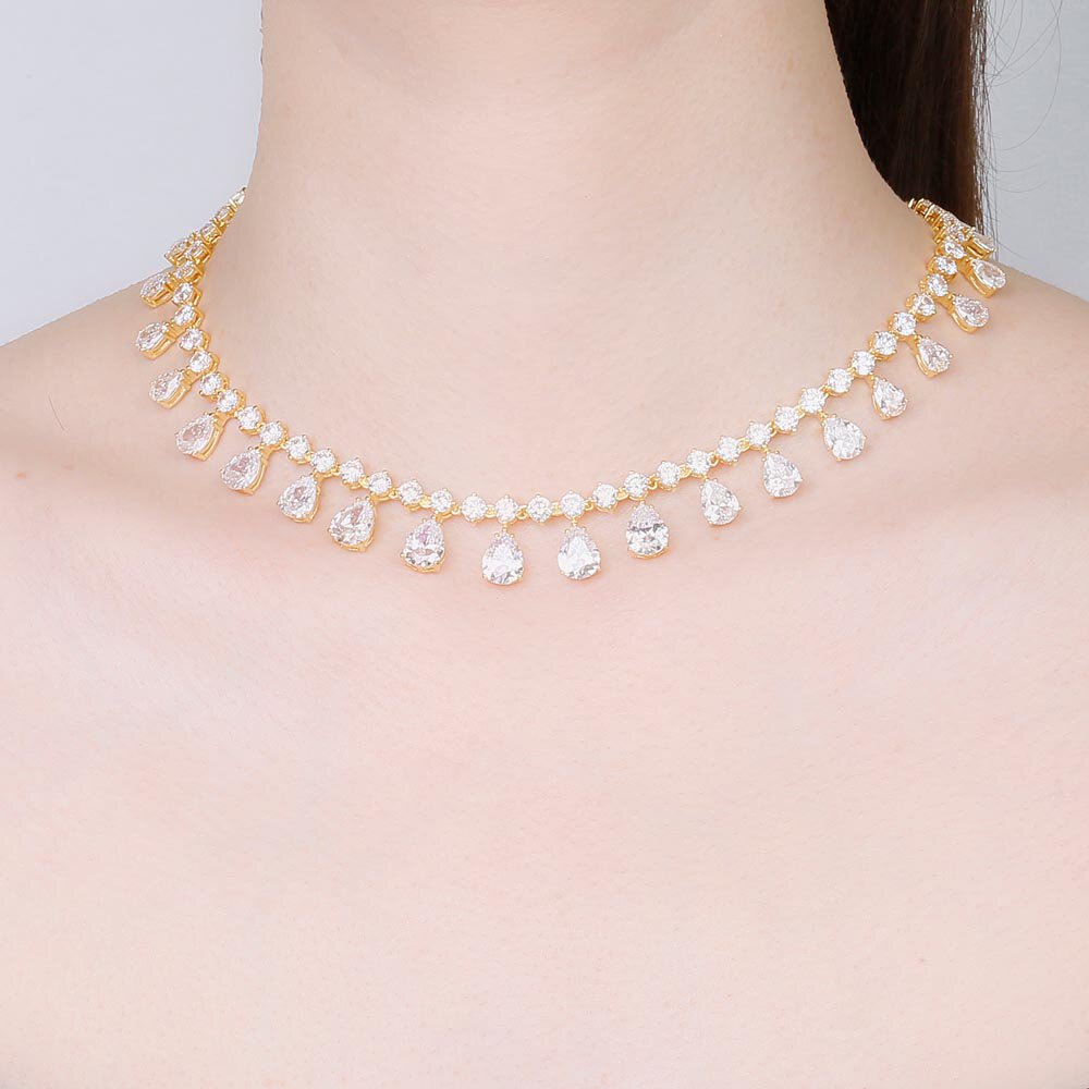 Princess Graduated Pear Drop Diamond CZ 18ct Yellow Gold plated Silver Choker Jewellery Set #2