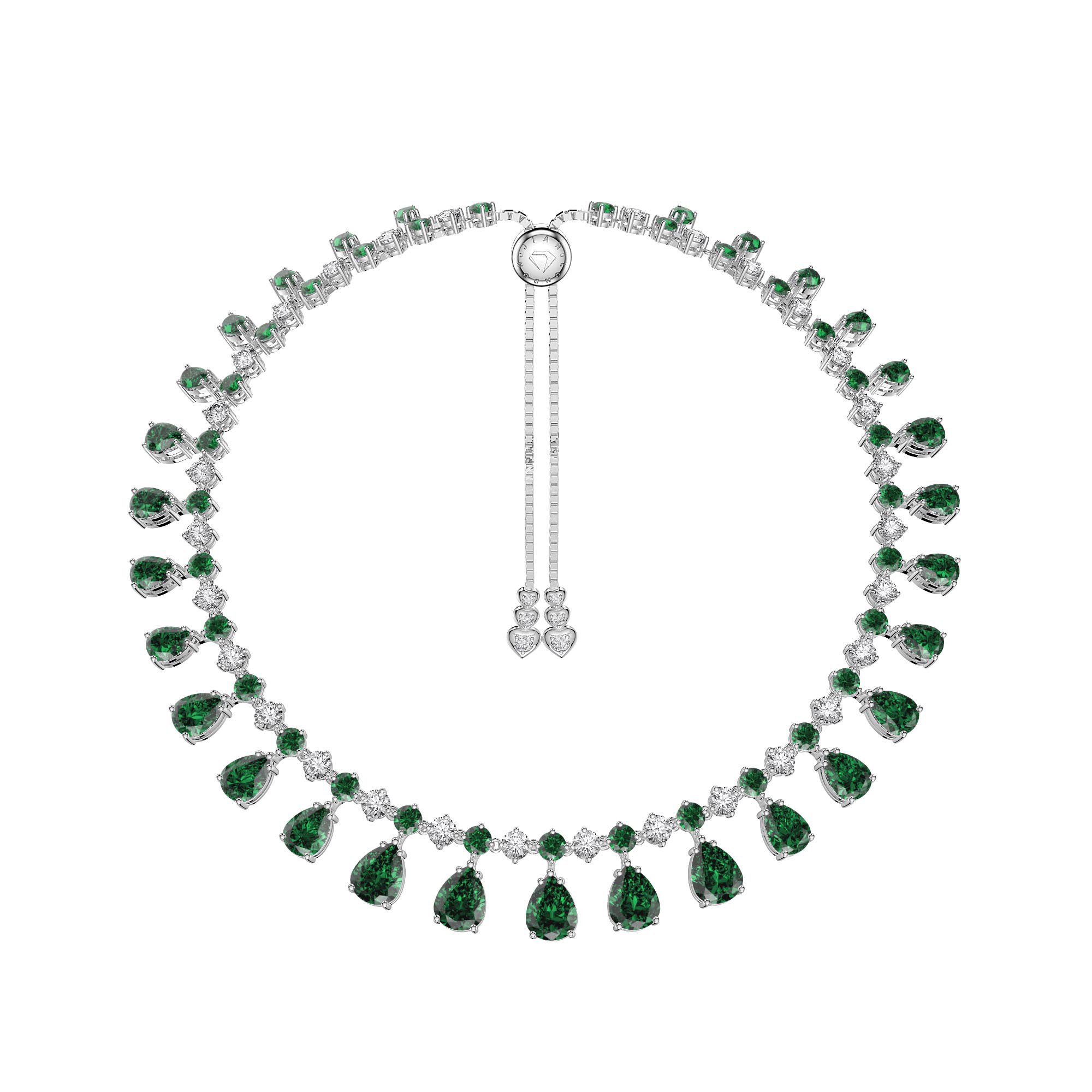 Princess Graduated Pear Drop Emerald and White Sapphire Platinum plated ...