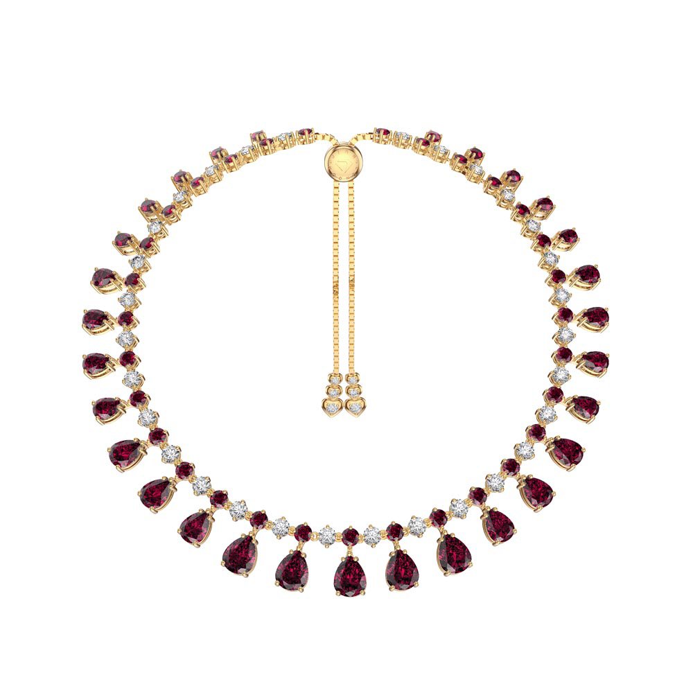 Princess Graduated Pear Drop Ruby and Diamond CZ 18ct Gold plated Silver Choker Tennis Necklace