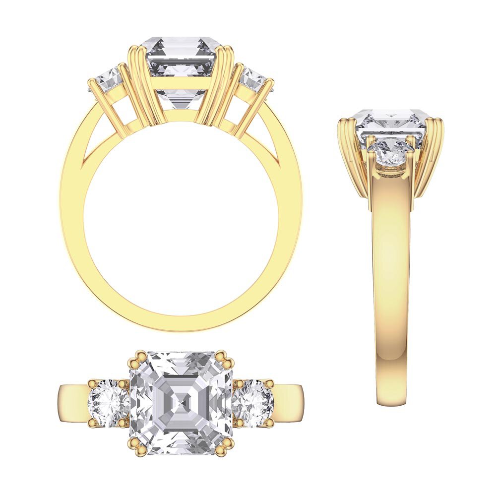 Princess 3ct Moissanite Asscher Cut 18ct Yellow Gold Three Stone Engagement Ring #4