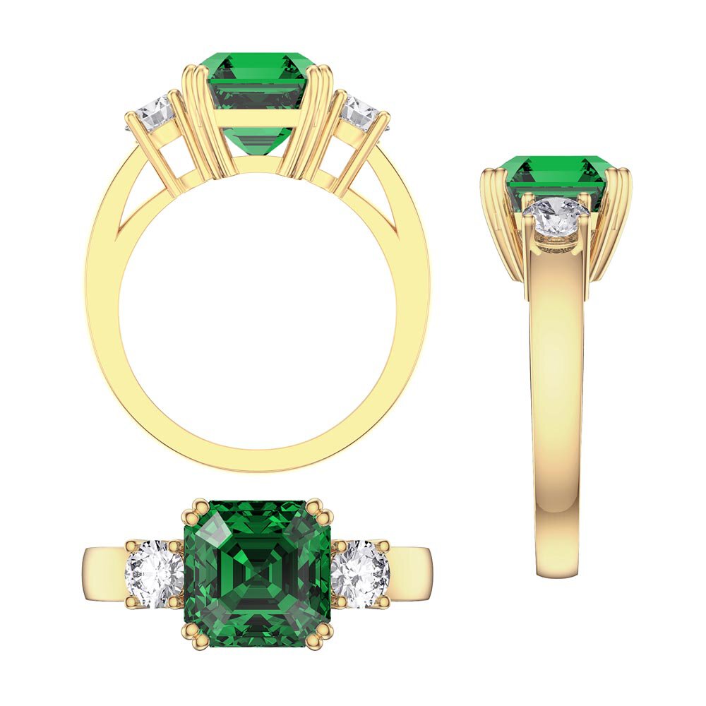 Princess 3ct Emerald Asscher Cut 18ct Yellow Gold Three Stone Engagement Ring #4