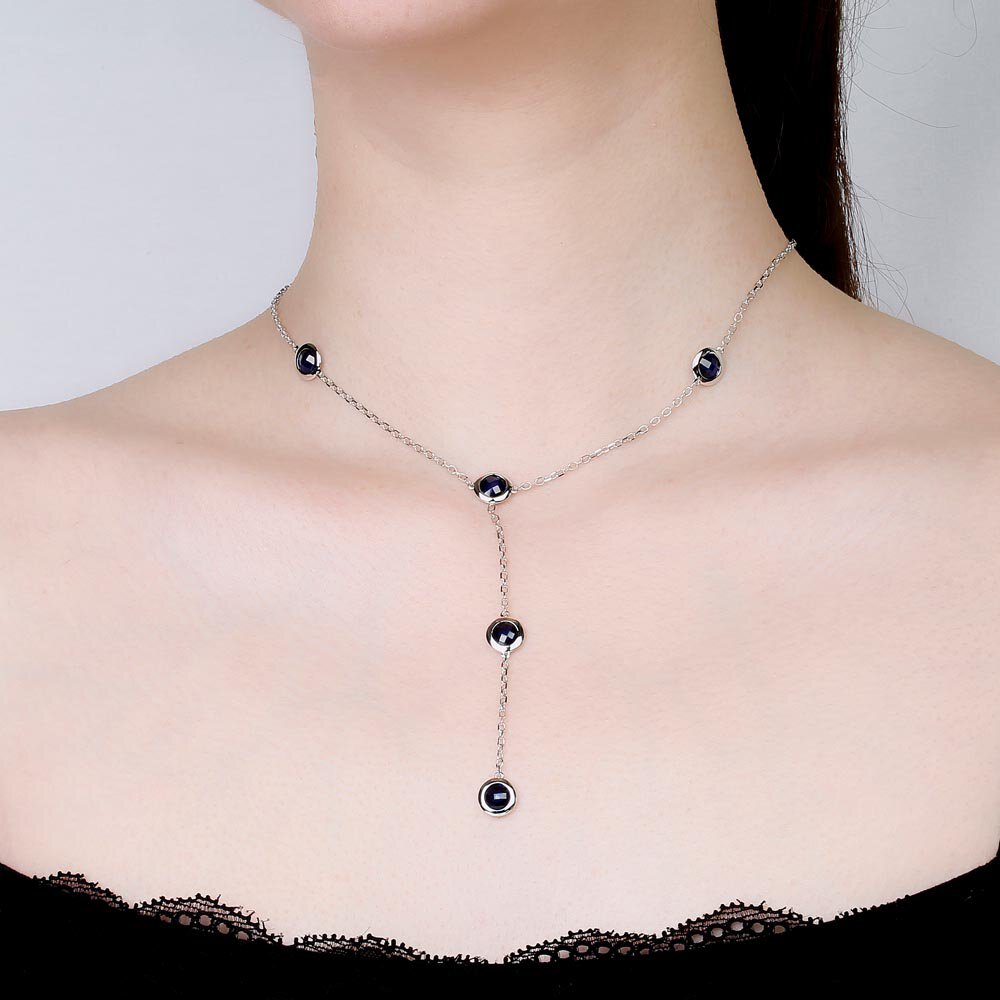 Sapphire By the Yard Platinum plated Silver Lariat Necklace #2