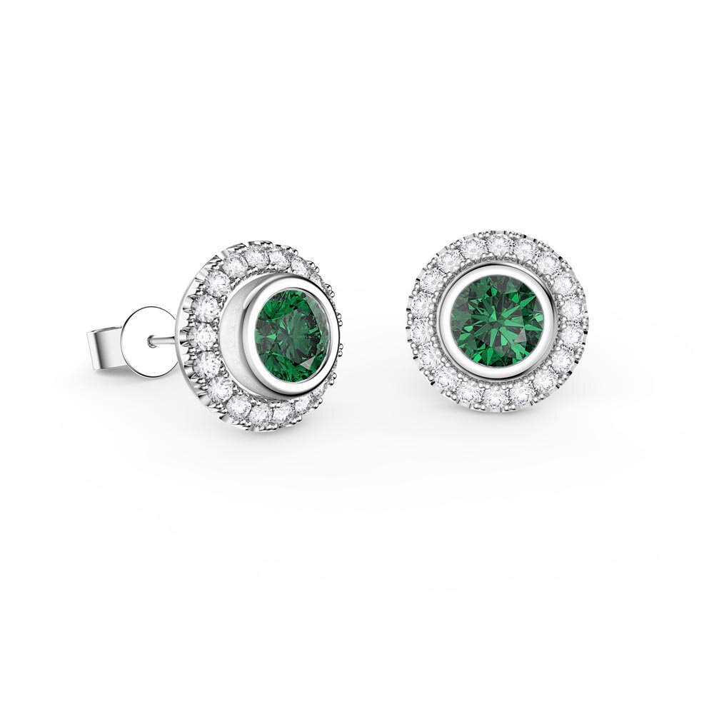 Infinity Emerald and Moissanite Platinum plated Silver Stud Earrings Halo Jacket Set #2