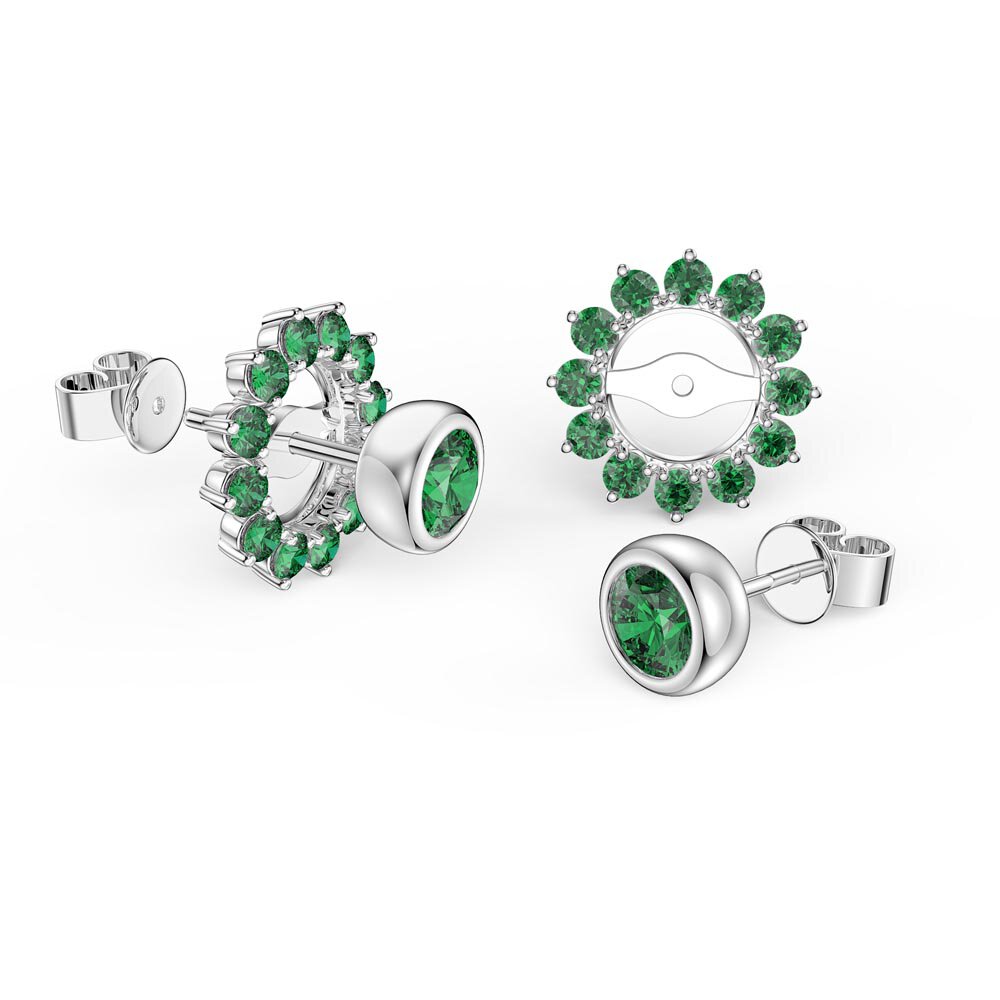 Infinity Emerald Platinum plated Silver Stud Gemburst Earrings Halo Jacket Set