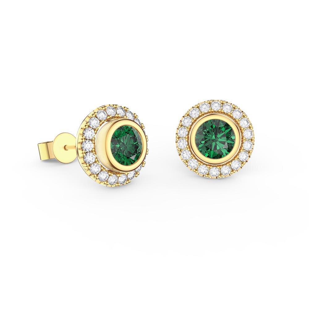 Infinity Emerald and Moissanite 18ct Gold Vermeil Stud Earrings Halo Jacket Set #2