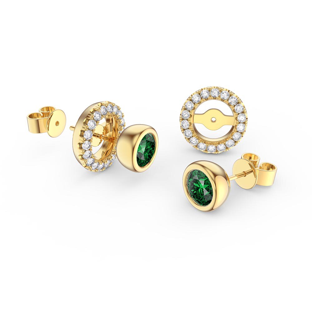 Infinity Emerald and White Sapphire 9ct Yellow Gold Stud Earrings Halo Jacket Set