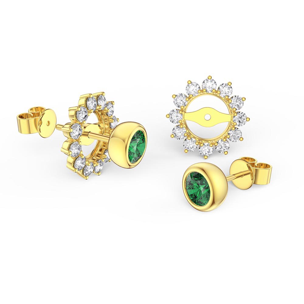 Infinity Emerald 9ct Yellow Gold Stud Starburst Earrings Halo Jacket Set #1