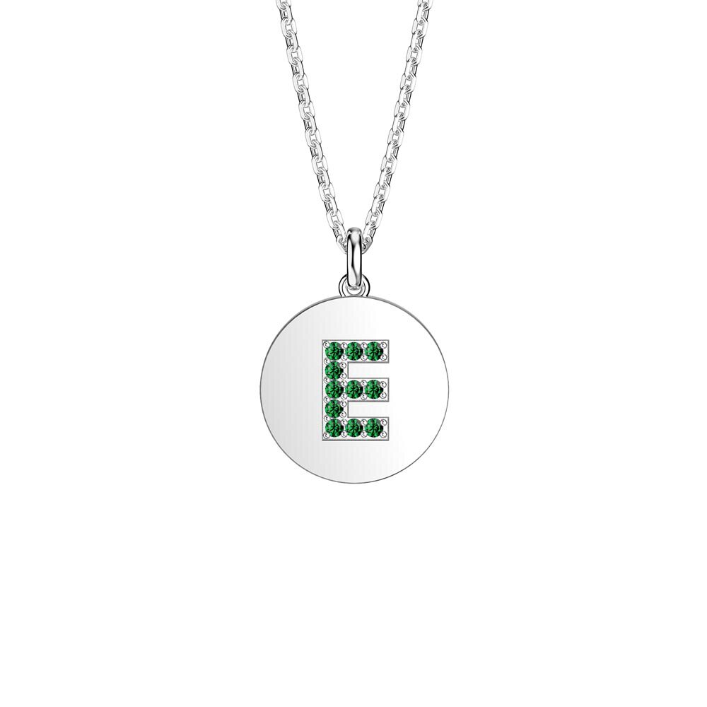 Charmisma Emerald Pave Platinum plated Silver Alphabet Pendant E