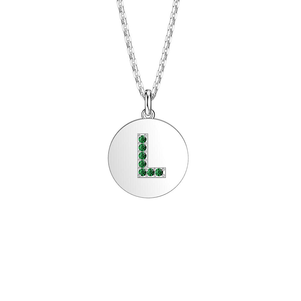 Charmisma Emerald Pave Platinum plated Silver Alphabet Pendant L