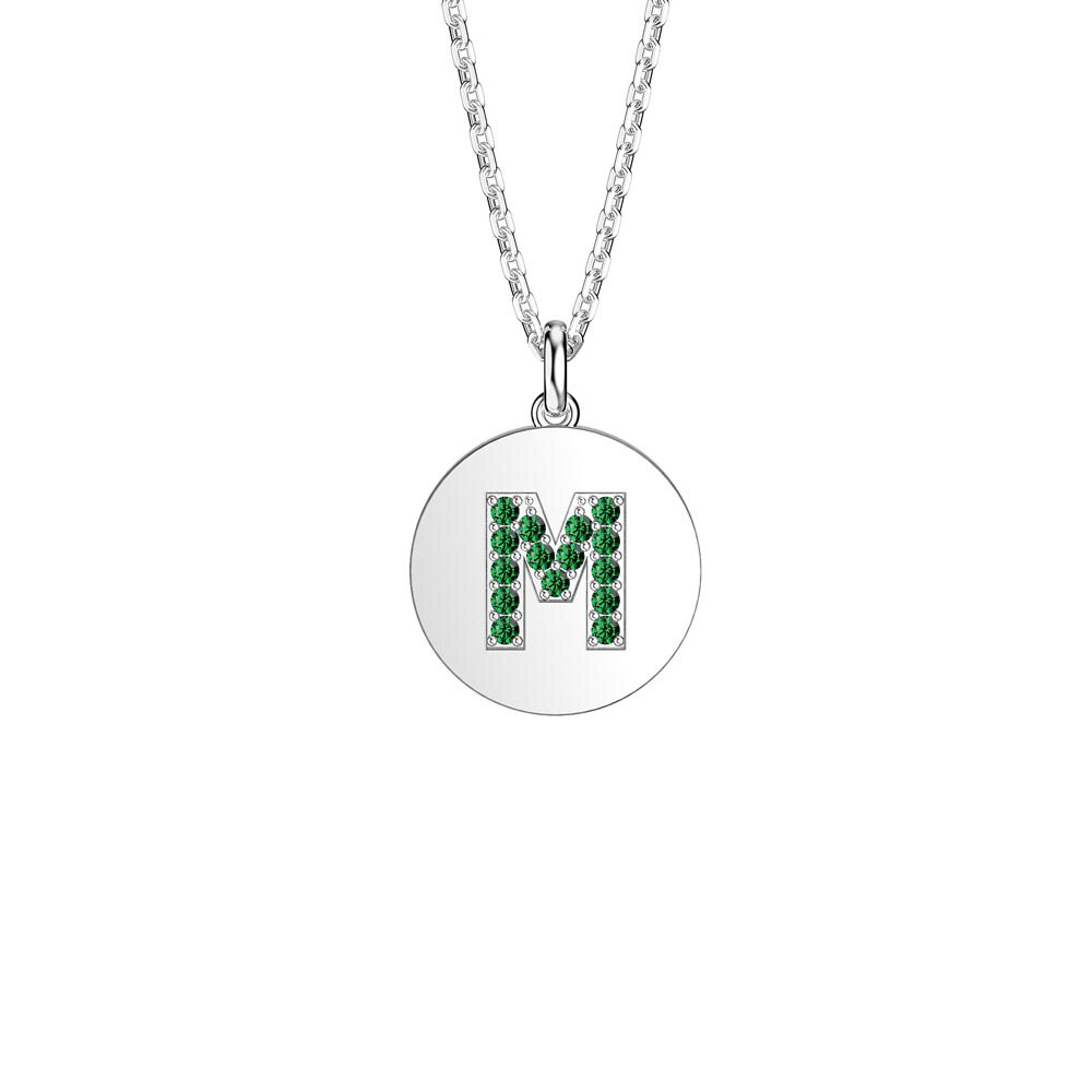 Charmisma Emerald Pave Platinum plated Silver Alphabet Pendant M