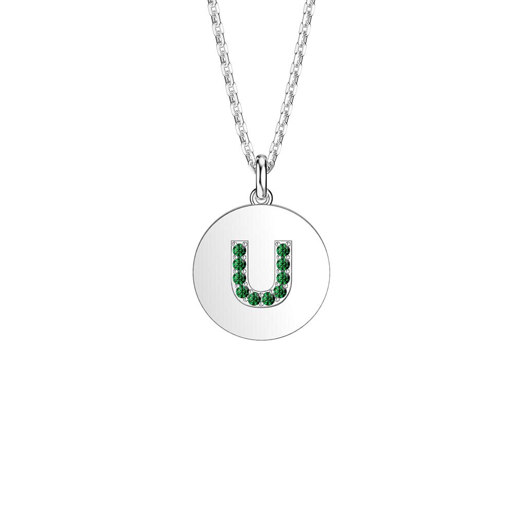 Charisma Emerald Pave Platinum plated Silver Alphabet Pendant U