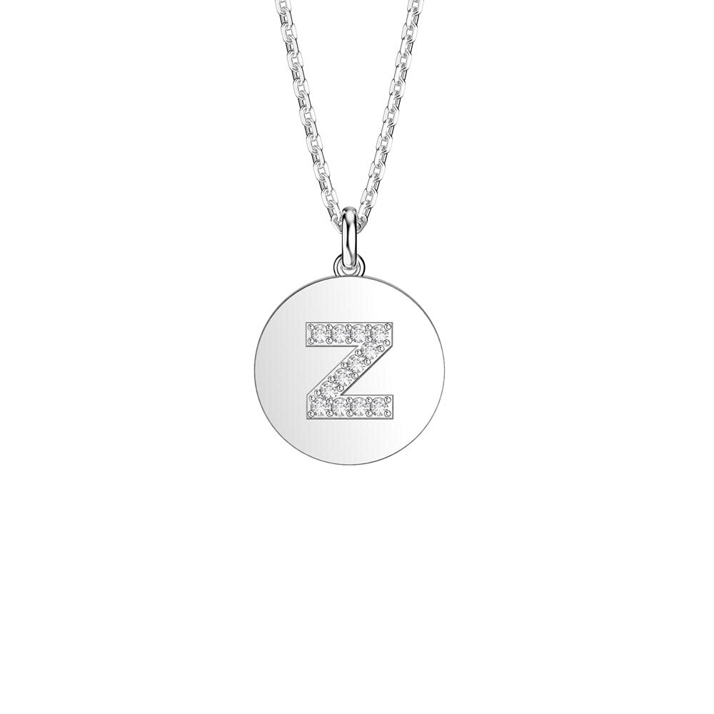 Charmisma Moissanite Pave Platinum plated Silver Alphabet Pendant Z