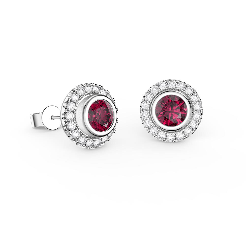 Infinity Ruby and Moissanite Platinum plated Silver Stud Earrings Halo Jacket Set #2