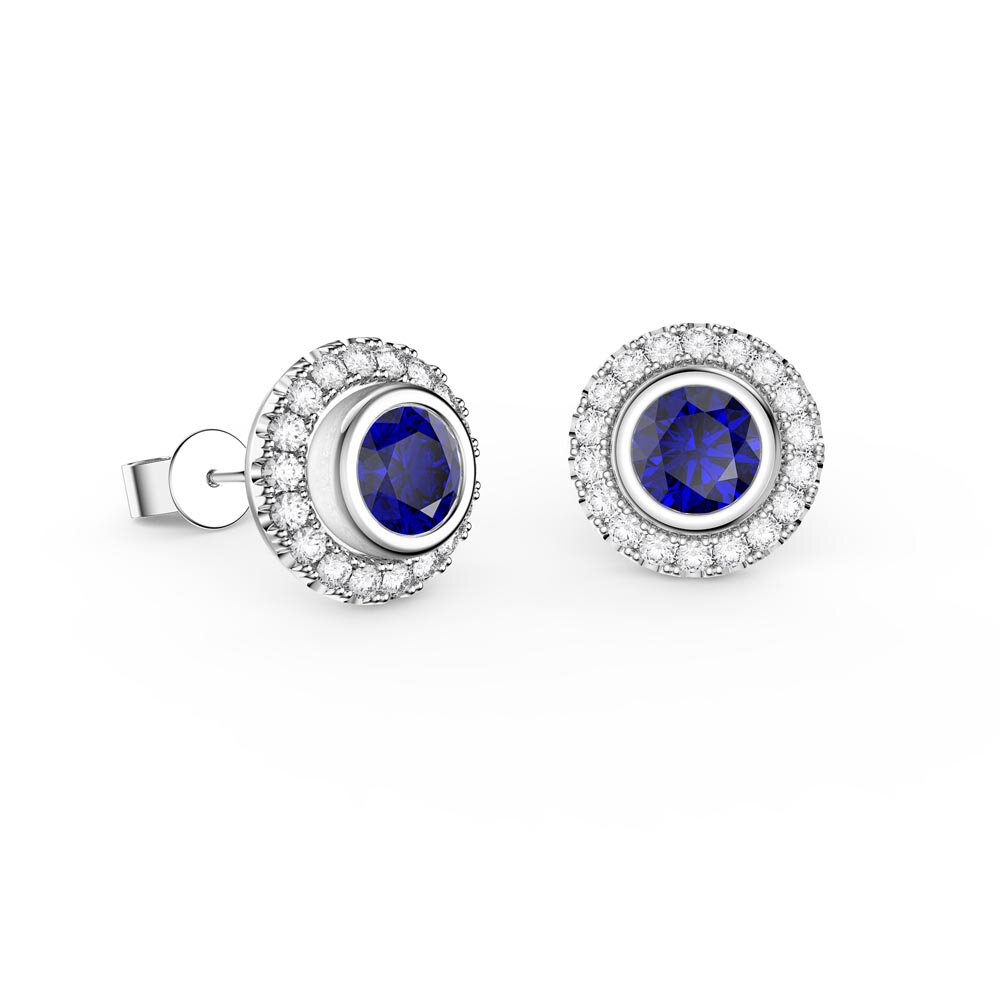 Infinity Sapphire and Diamond 18ct White Gold Stud Earrings Halo Jacket Set #2