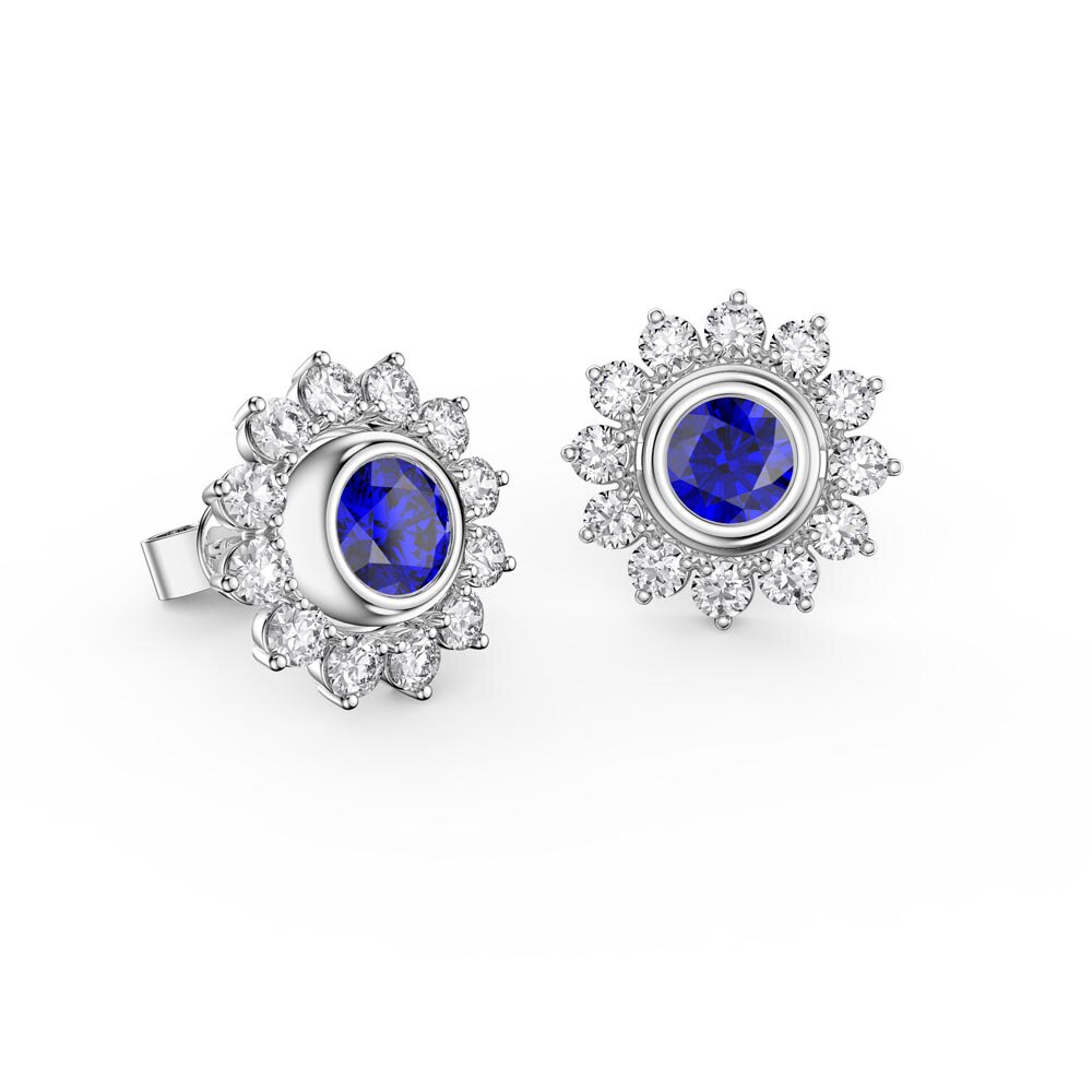 Infinity Sapphire 18ct White Gold Stud Diamond Starburst Earrings Halo Jacket Set #2