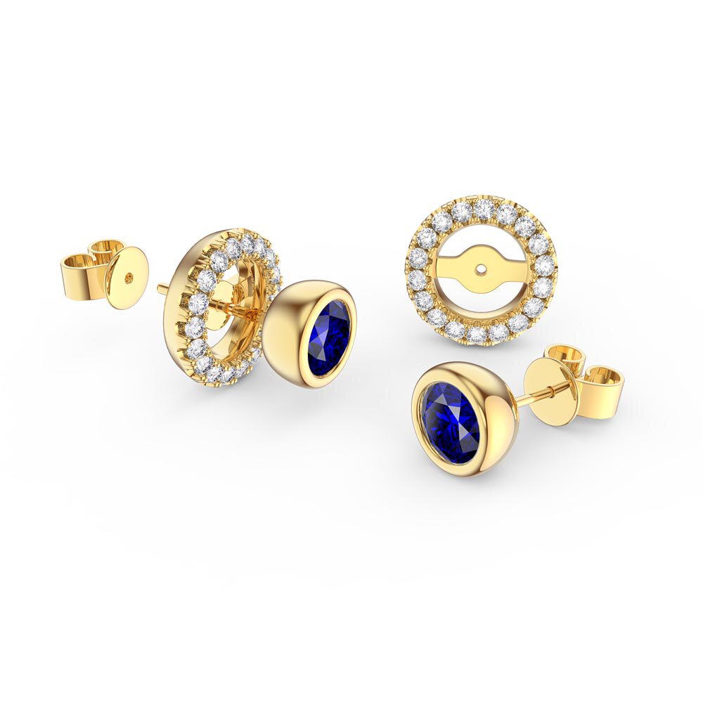 Infinity Sapphire and Diamond 18ct Yellow Gold Stud Earrings Halo Jacket Set