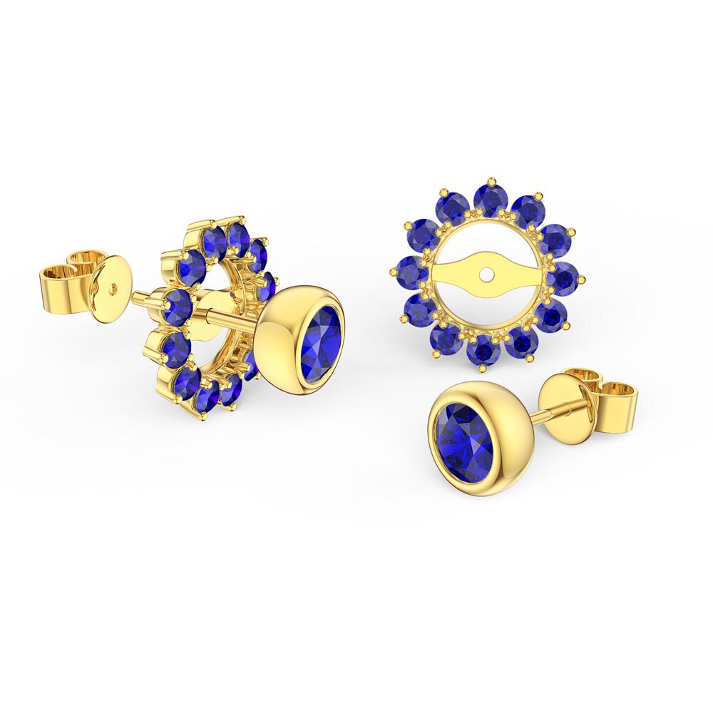 Infinity Sapphire 18ct Yellow Gold Stud Gemburst Earrings Halo Jacket Set