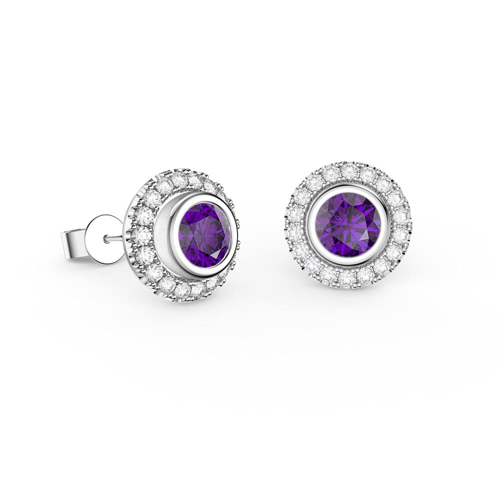 Infinity Amethyst and Moissanite Platinum plated Silver Stud Earrings Halo Jacket Set #2