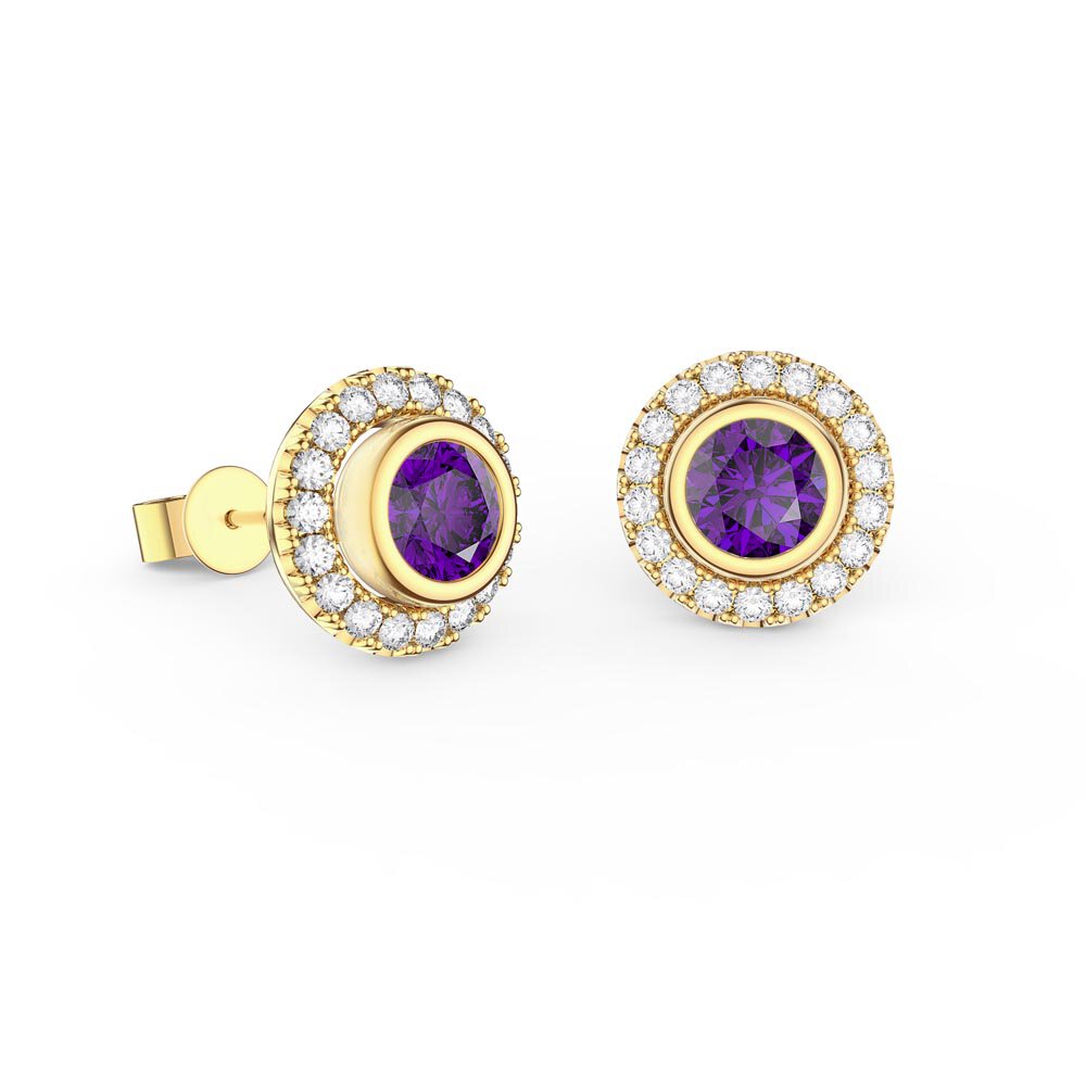 Infinity Amethyst and White Sapphire 9ct Yellow Gold Stud Earrings Halo Jacket Set #2