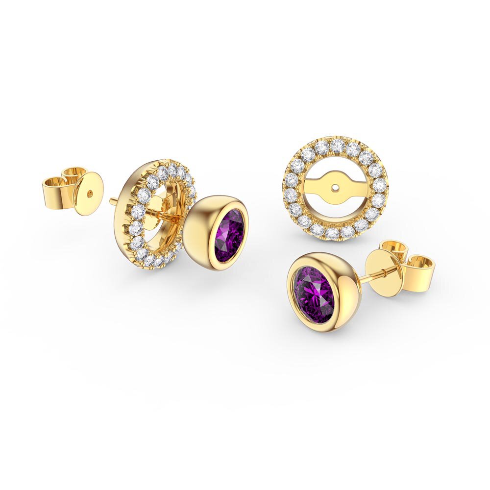 Infinity Amethyst and White Sapphire 9ct Yellow Gold Stud Earrings Halo Jacket Set