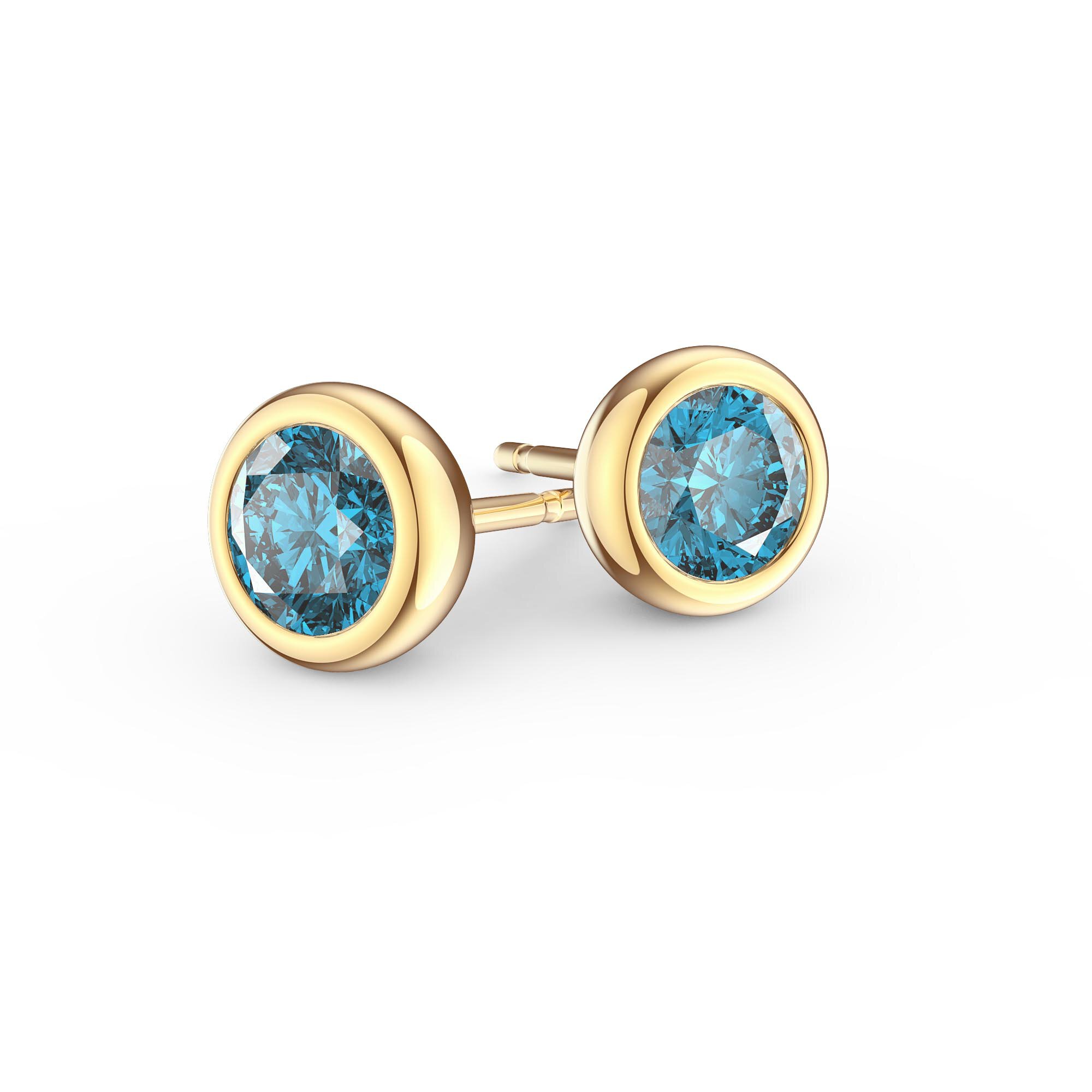 9ct Gold London Blue Topaz Studs Round earrings Made in UK