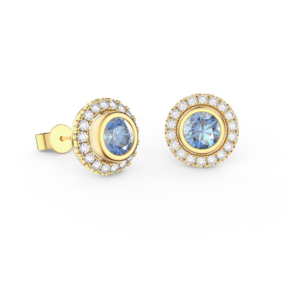 Infinity Blue Topaz and White Sapphire 9ct Yellow Gold Stud Earrings Halo Jacket Set #2