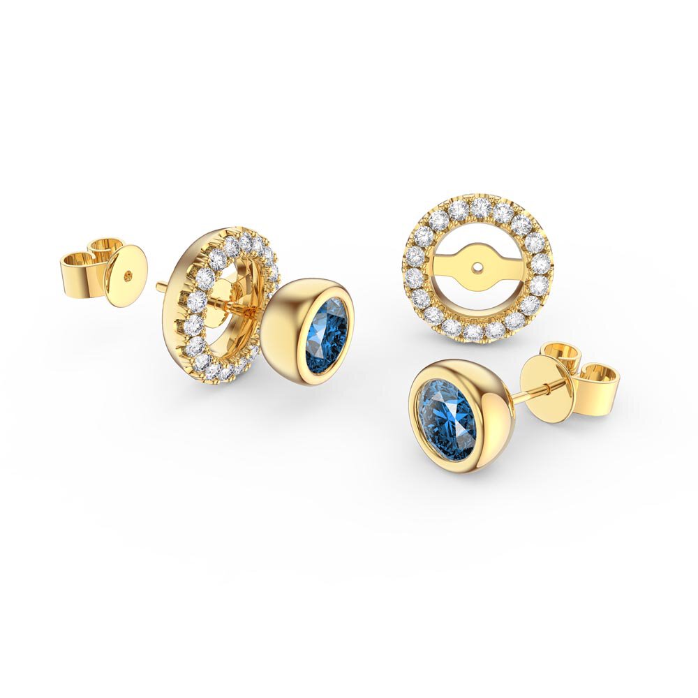 Infinity Blue Topaz and White Sapphire 9ct Yellow Gold Stud Earrings Halo Jacket Set