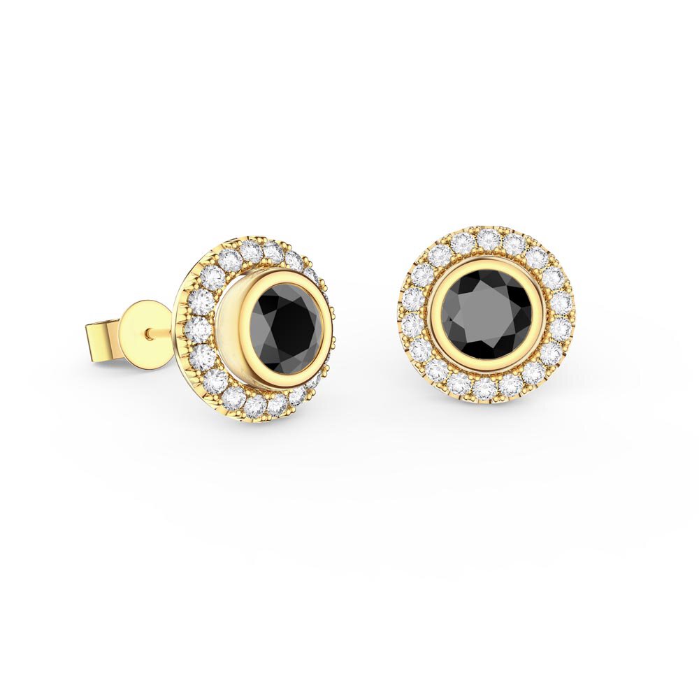 Infinity Onyx and White Sapphire 9ct Yellow Gold Stud Earrings Halo Jacket Set #2