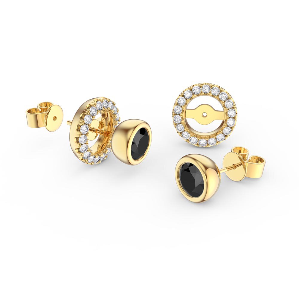 Infinity Onyx and White Sapphire 9ct Yellow Gold Stud Earrings Halo Jacket Set