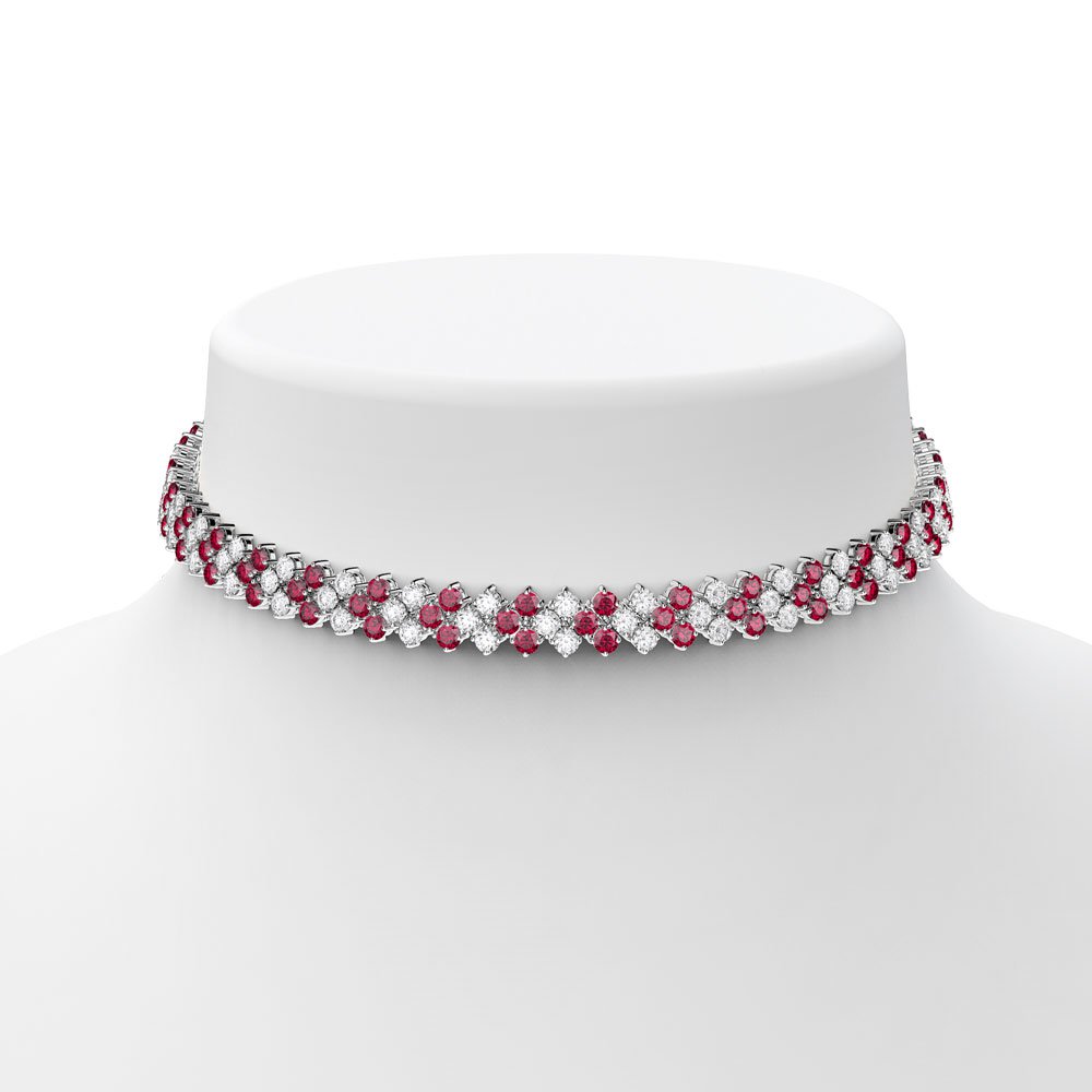 Eternity Three Row Ruby Platinum plated Silver Adjustable Choker Tennis Necklace #3