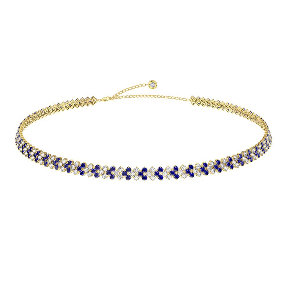 Eternity 20ct Sapphire and Moissanite Three Row 18ct Gold Vermeil Adjustable Choker Tennis Necklace