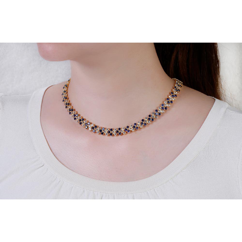 Eternity 20ct Sapphire and Moissanite Three Row 18ct Gold Vermeil Adjustable Choker Tennis Necklace #2