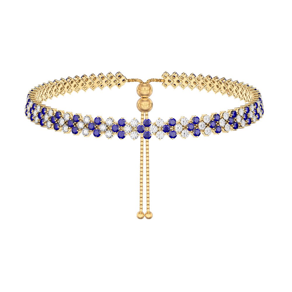 Eternity Three Row Sapphire 18ct Gold Vermeil Adjustable Choker Tennis Necklace #5