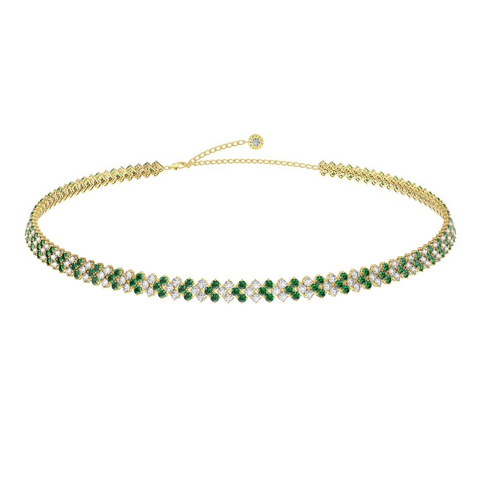 Eternity 20ct Emerald and Moissanite Three Row 18ct Gold Vermeil Adjustable Choker Tennis Necklace