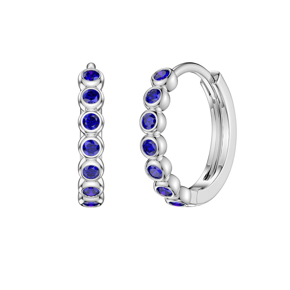 Infinity Blue Sapphire 9ct White Gold Hoop Earrings Small #1