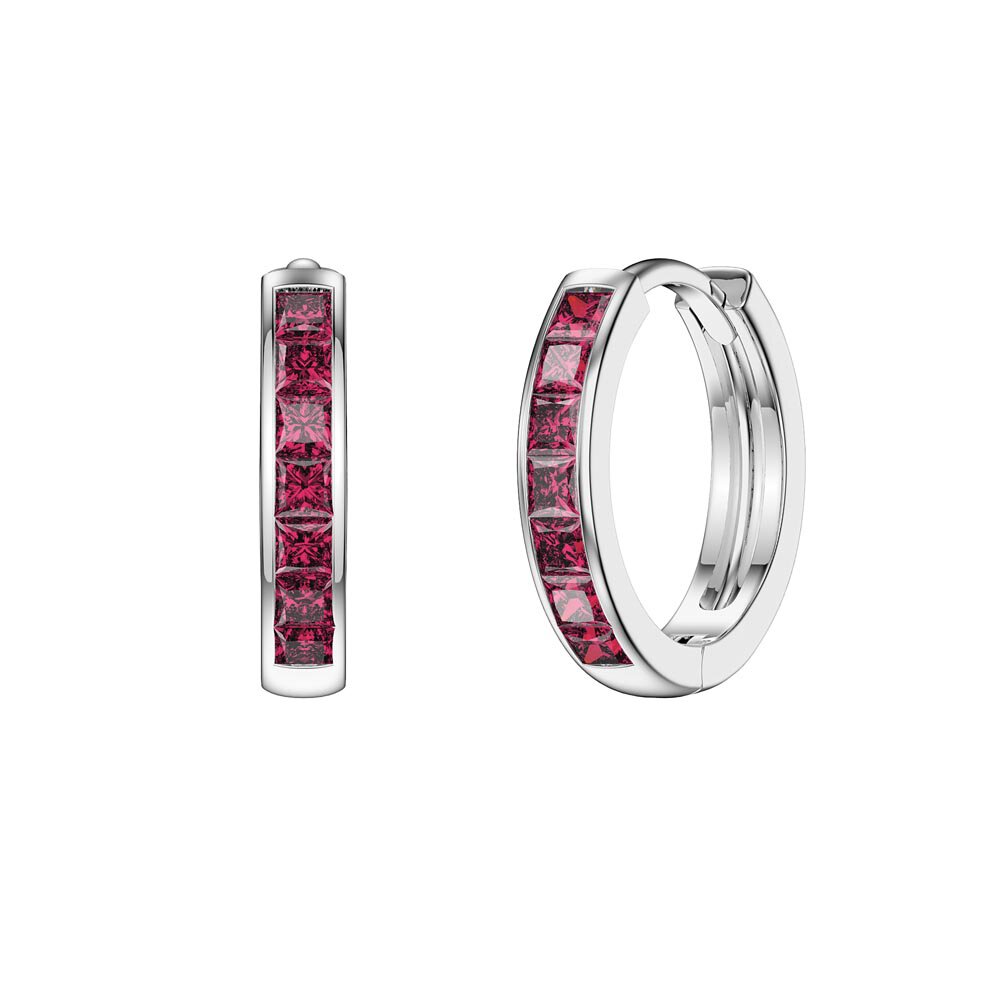Princess Ruby 18ct White Gold Hoop Earrings Small