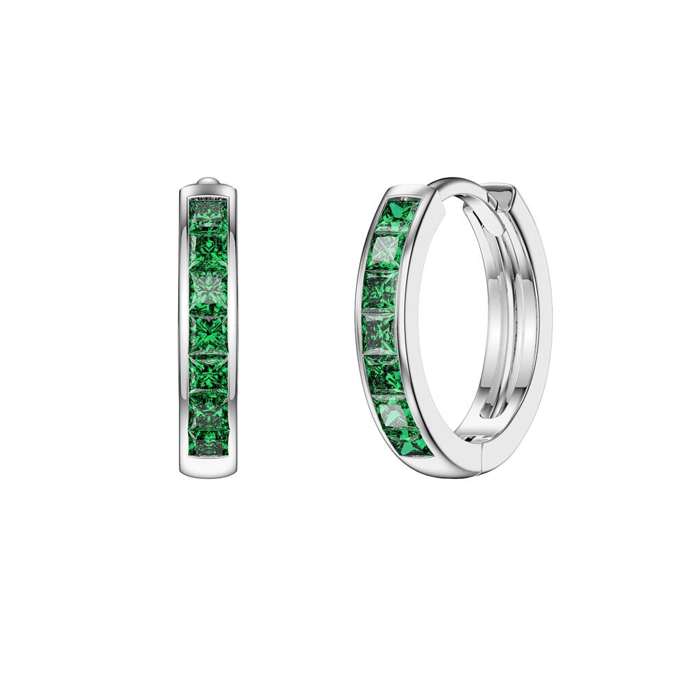 Princess 2ct Emerald Emerald Cut Halo Platinum plated Silver Interchangeable Emerald Hoop Drop Set #10