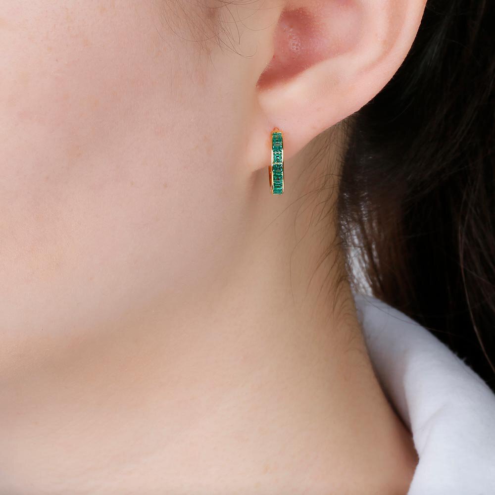 Princess Emerald 18ct Gold Hoop Earrings Small #2