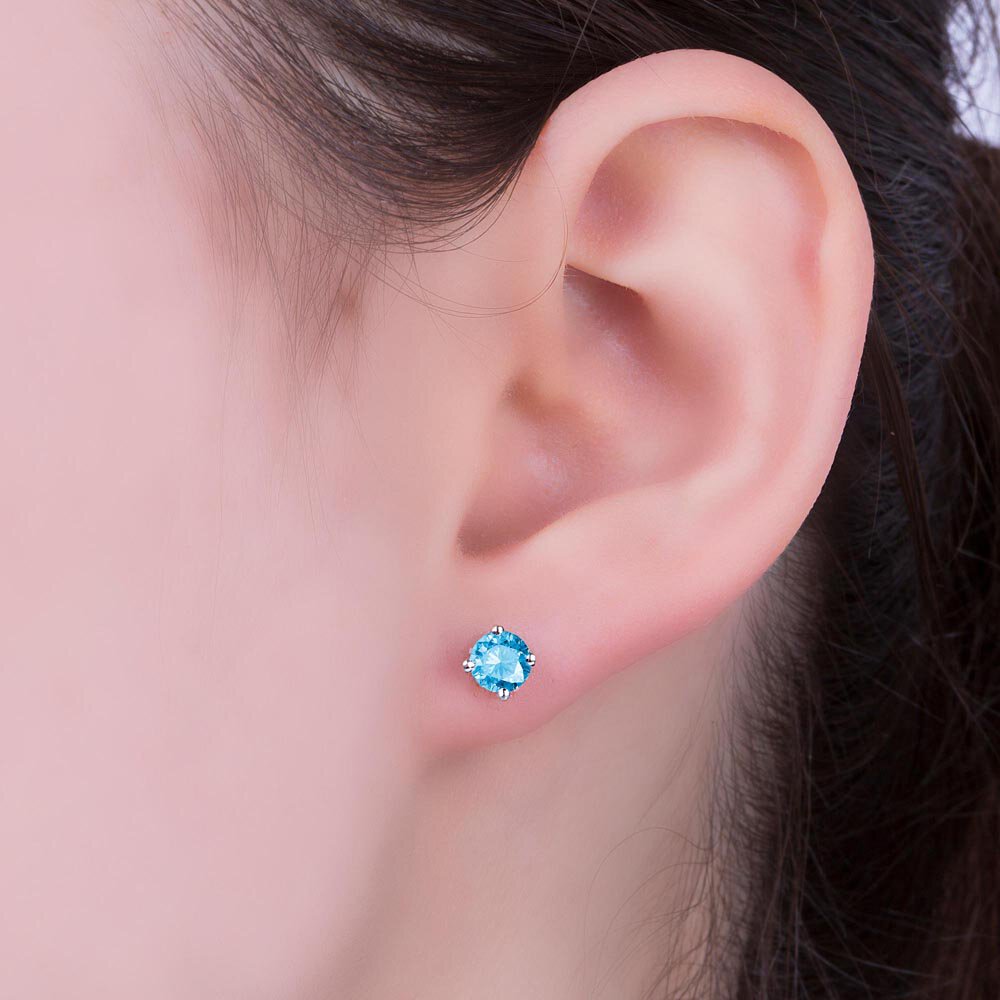 Fusion 1ct Swiss Blue Topaz Platinum Plated Silver Stud Earrings Halo Jacket Set #4