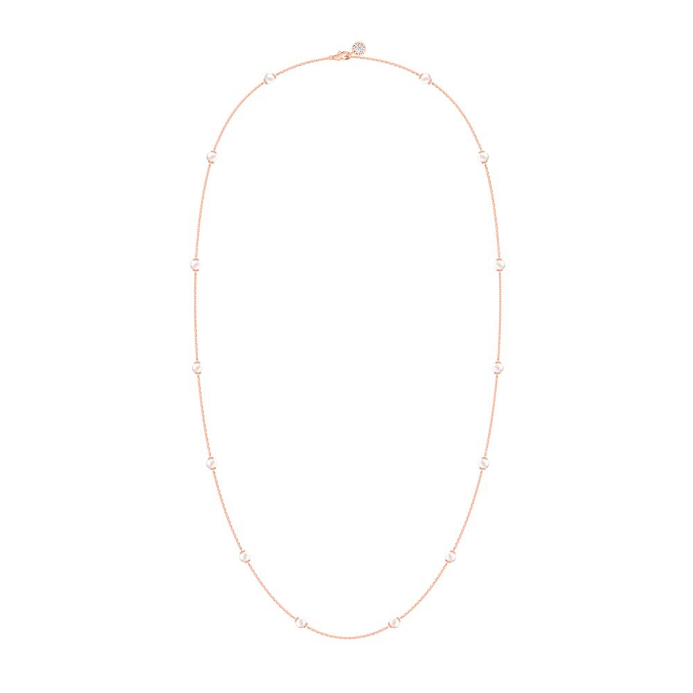 Akoya Pearl By the Yard 18ct Rose Gold Necklace 36inch with Diamond