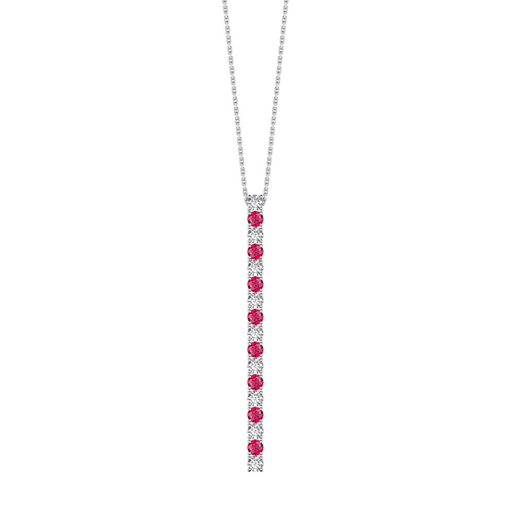 Eternity Ruby and White Sapphire Platinum Plated Silver Line Drop Pendant Necklace #1