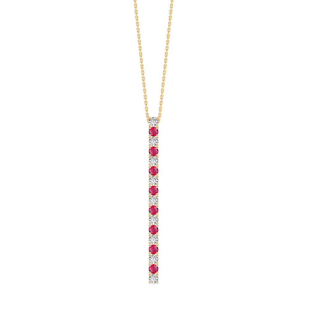 Eternity Ruby and White Sapphire 18ct Gold Vermeil Line Drop Pendant Necklace #1