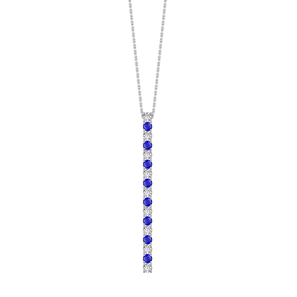 Eternity Blue and White Sapphire Platinum Plated Silver Line Drop Pendant Necklace