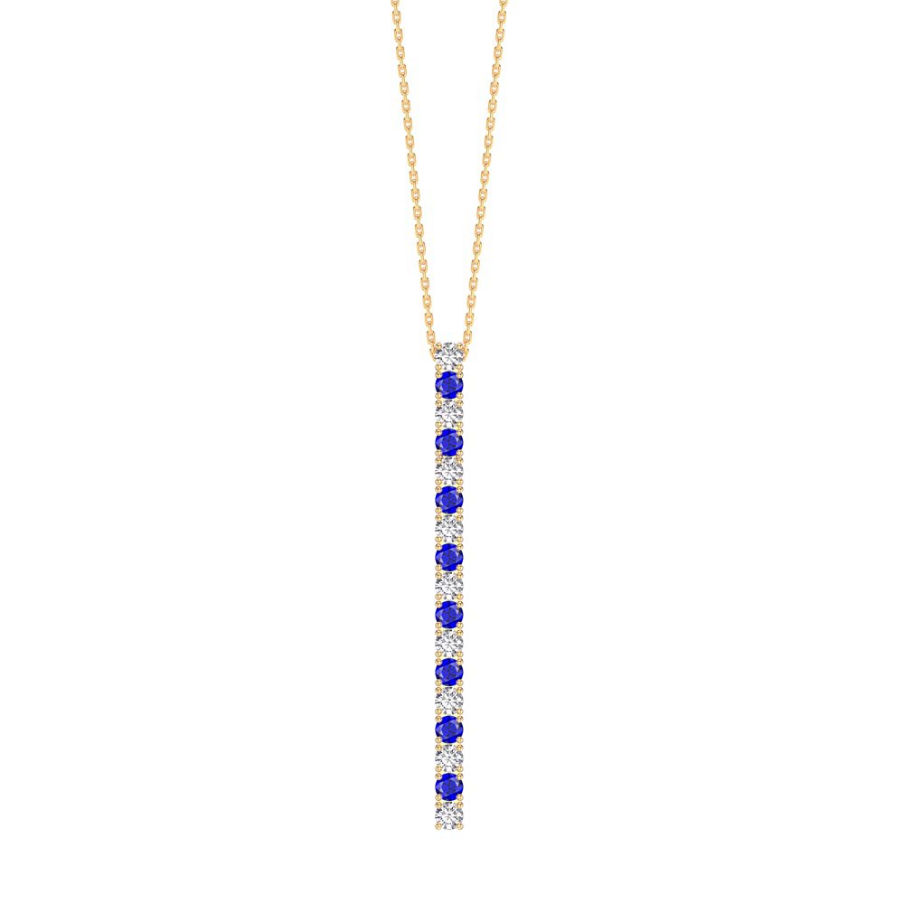Eternity Blue and White Sapphire 18ct Gold Vermeil Line Drop Pendant Necklace