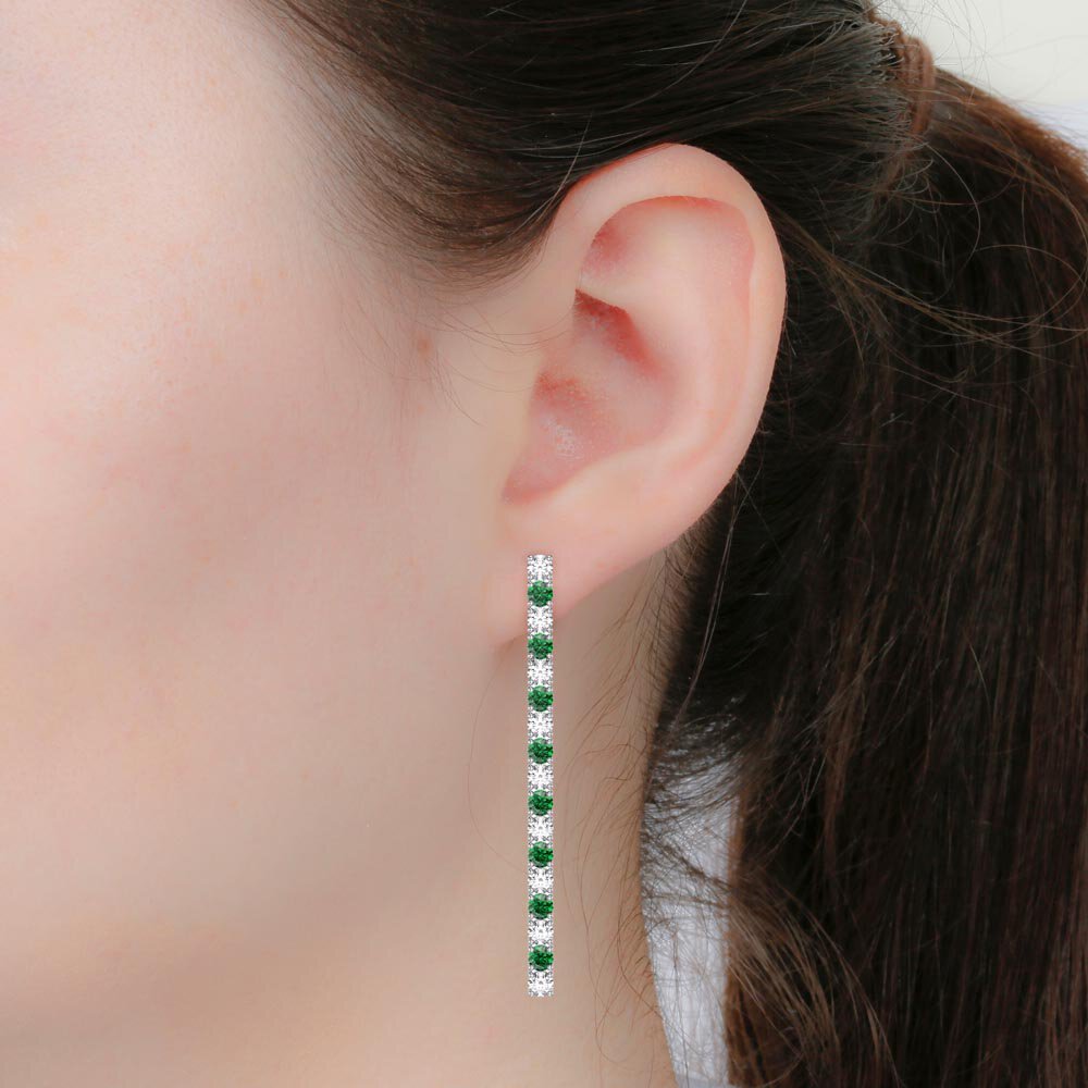 Eternity Emerald and White Sapphire Platinum Plated Silver Line Drop Earrings #2